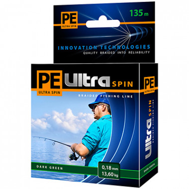 Плетеный шнур PE ULTRA SPIN Dark Green 0,18mm 135m 13,6кг